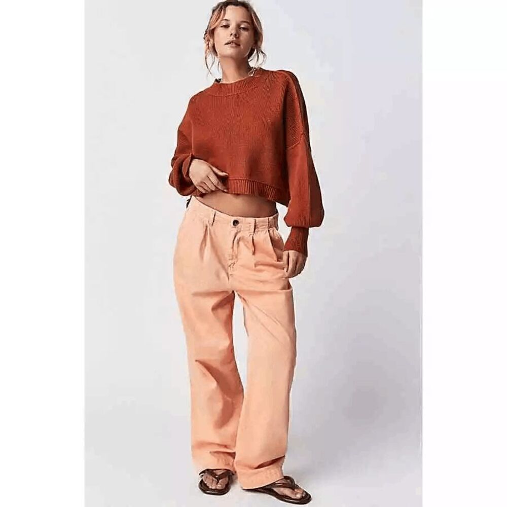 Free People Addy Wide Leg Chino Pants Pastel Light Orange Size 4 NWOT